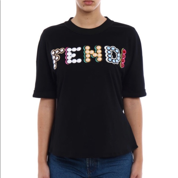 SOLD Authentic Fendi Studded Logo T Shirt - Picture 2 of 7
